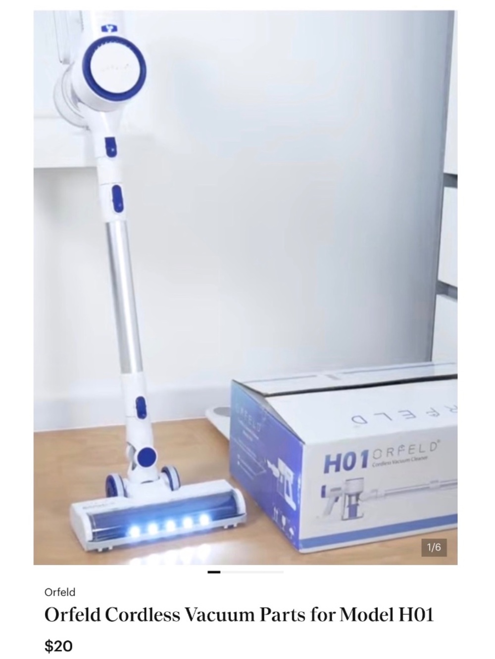 Orfeld Cordless Vacuum Parts for Model H01: Charging cord